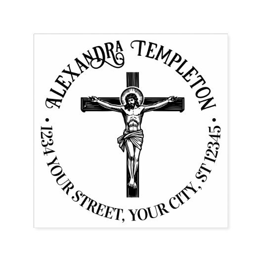 Tampon Auto-encreur Crucifixion Jesus on Cross Name Adresse de retour (Design)