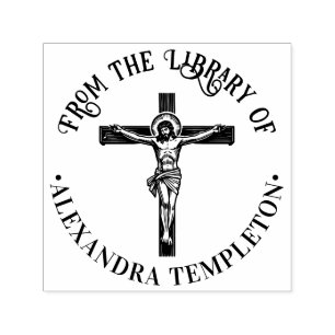 Tampon Auto-encreur Crucifixion Jésus sur la Croix Bibliothèque Nom du