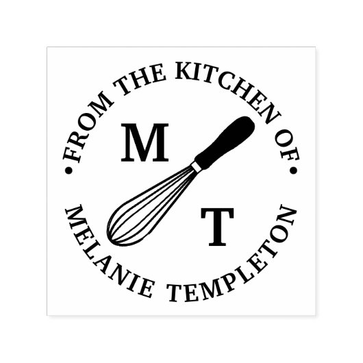 Tampon Auto-encreur Cuisine Whisk "De la cuisine de" Nom Monogramme (Design)