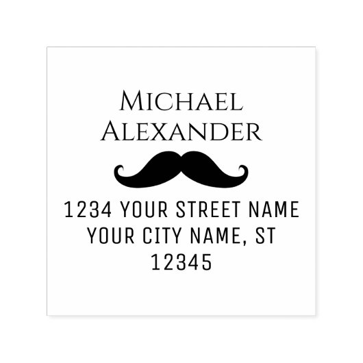 Tampon Auto-encreur Curly Mustache Silhouette Nom Adresse de retour (Design)