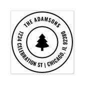 Tampon Auto-encreur Custom Festif Arbre de Noël Round Adresse familial (Design)