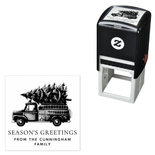 Tampon Auto-encreur Custom Modern Firefighter Christmas Fire Truck (En situation)