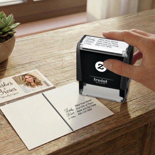 Tampon Auto-encreur Custom Script Lash Brow Studio Name Address Phone