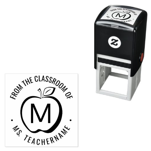 Tampon Auto-encreur Custom Teacher Classe Monogramme Pomme moderne (En situation)
