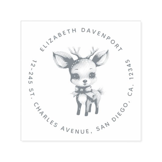 Tampon Auto-encreur Cute Baby Deer Cartoon Illustration Address (Design)
