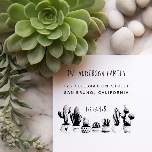 Tampon Auto-encreur Cute Cactus Nom de famille personnalisé et adres