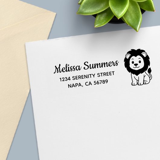 Tampon Auto-encreur Cute Cartoon Lion Return Address