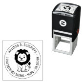Tampon Auto-encreur Cute Cartoon Lion Round Address (En situation)