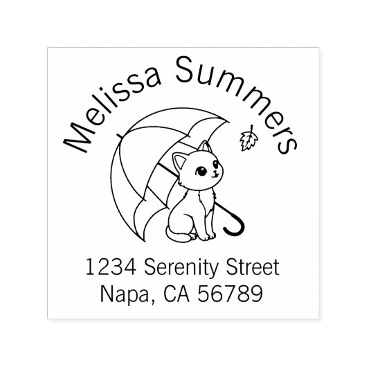 Tampon Auto-encreur Cute Cat Umbrella Leaf Arch Address (Design)