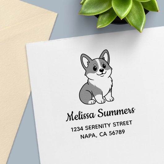 Tampon Auto-encreur Cute Corgi Dog Address