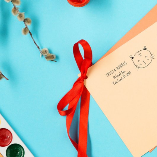 Tampon Auto-encreur Cute Funny Chat Doodle Kids Nom et adresse personn