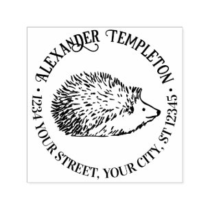 Tampon Auto-encreur Cute Hedgehog Round Name Adresse de retour