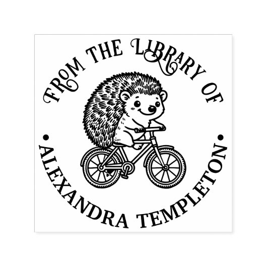 Tampon Auto-encreur Cute Hérisson sur la bibliothèque de vélos Nom du (Design)