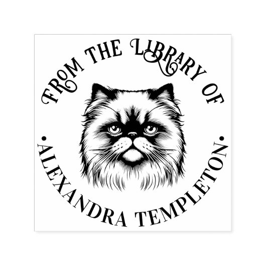 Tampon Auto-encreur Cute Himalayan Chat Visage Bibliothèque Nom du liv (Design)