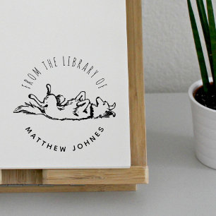Tampon Auto-encreur Cute Jouer Chien Nom Personnalisé Bibliothèque Liv