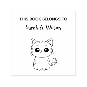 Tampon Auto-encreur Cute Kawaii Cat Book Belongs Personnalisent Bookpl