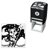 Tampon Auto-encreur Cute Kitty grimpe à l'échelle de la lune (En situation)