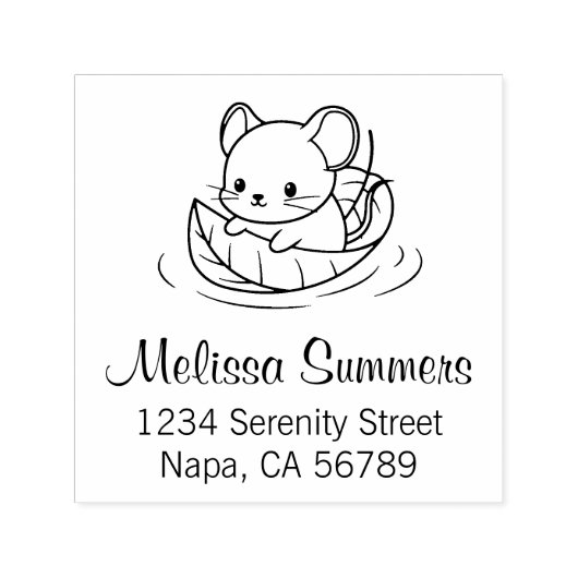 Tampon Auto-encreur Cute Little Mouse Leaf Boat Address (Design)