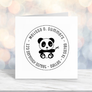 Tampon Auto-encreur Cute Little Panda Tenant Bamboo Adresse ronde