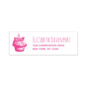 Tampon Auto-encreur Cute rose Cupcake Unicorn avec Rose