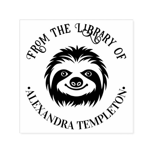 Tampon Auto-encreur Cute Sloth Face Library Book Name (Design)