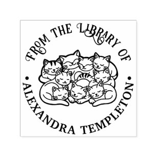 Tampon Auto-encreur Cute Snuggling Sleeping Chats Bibliothèque Nom du 
