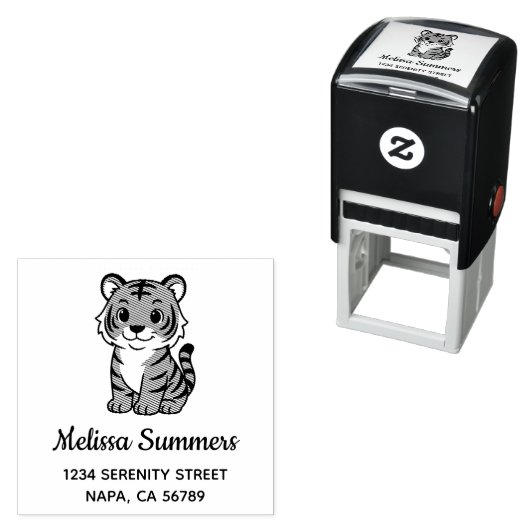 Tampon Auto-encreur Cute Tiger Cub Address (En situation)