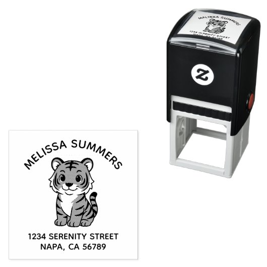 Tampon Auto-encreur Cute Tiger Cub Arch Address (En situation)