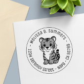 Tampon Auto-encreur Cute Tiger Cub Round Address