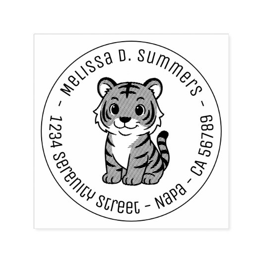 Tampon Auto-encreur Cute Tiger Cub Round Address (Design)