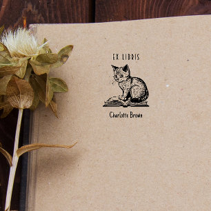 Tampon Auto-encreur Cute Vintage Chat Livre personnalisé Ex Bibliothèq