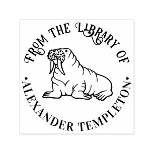 Tampon Auto-encreur Cute Walrus Outline Library Nom du livre