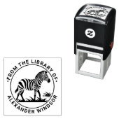 Tampon Auto-encreur Cute Zebra Standing Round Library Nom du livre (En situation)