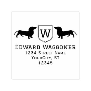 Tampon Auto-encreur Dachshund Dogs Initial Crest Nom, Adresse de retou