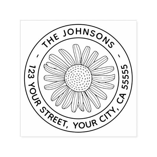 Tampon Auto-encreur Daisy flower moderne fleurie adresse de retour (Design)