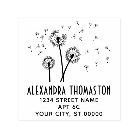 Tampon Auto-encreur Dandelions Seeds in the Wind Nom Adresse (Design)