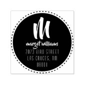 Tampon Auto-encreur Dash Cercle noir Monogramme Script Adresse personn (Design)