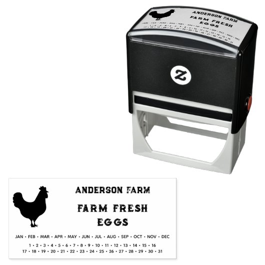 Tampon Auto-encreur Date encerclée - Oeufs Carton avec poulet (En situation)
