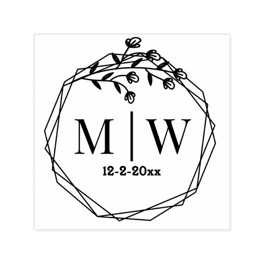 Tampon Auto-encreur Date initiale 2 du couple de mariage à cadre géomé (Design)