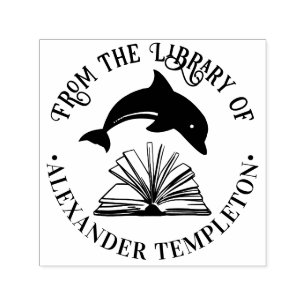 Tampon Auto-encreur Dauphin sautant par-dessus le nom de la bibliothèq