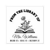 Tampon Auto-encreur De La Bibliothèque De | Fleur Rose sur le professe (Design)