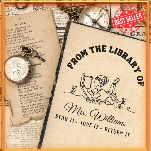 Tampon Auto-encreur De La Bibliothèque De | Fleurs Professeur de livre