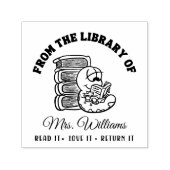 Tampon Auto-encreur De La Bibliothèque De | Funny Book Worm Enseignant (Design)