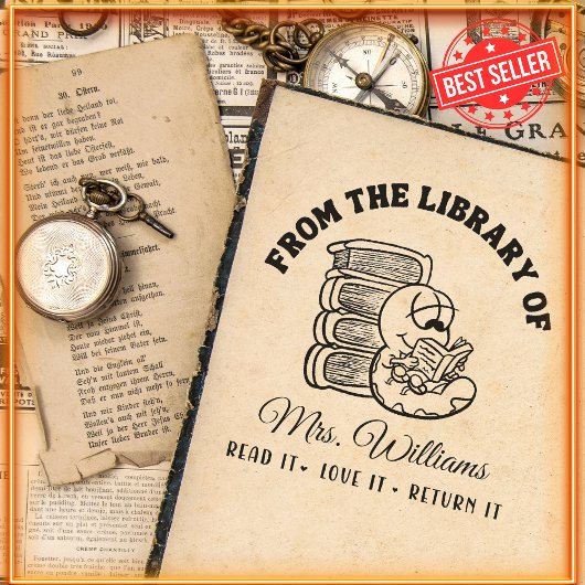 Tampon Auto-encreur De La Bibliothèque De | Funny Book Worm Enseignant