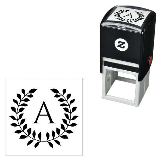 Tampon Auto-encreur Decorative Laurel Wreath With Custom Monogram (En situation)