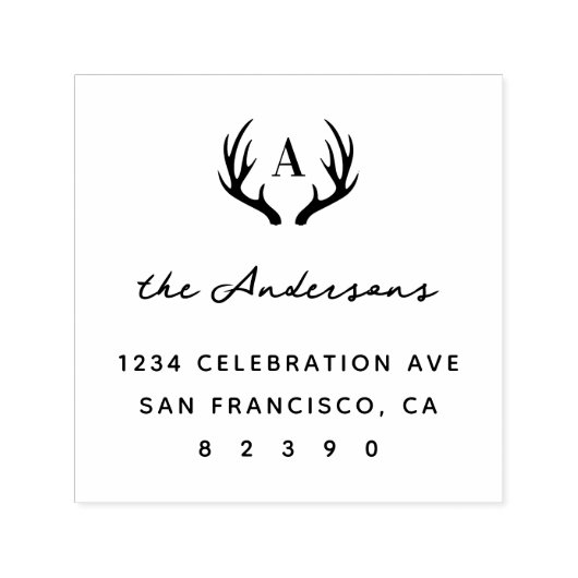 Tampon Auto-encreur Deer Antlers Nom de famille Adresse de retour init (Design)