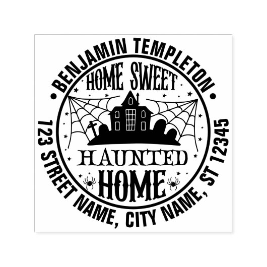 Tampon Auto-encreur Déplaisant Hauned House Spider Webs Nom Adresse (Design)