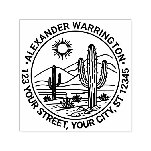 Tampon Auto-encreur Desert Cactus Landcape #1 Nom Adresse de retour (Design)