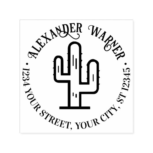 Tampon Auto-encreur Desert Cactus Nom Adresse de retour (Design)
