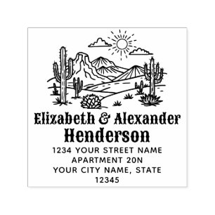 Tampon Auto-encreur Desert Cactus Paysage #3S SQ Nom Adresse de retour